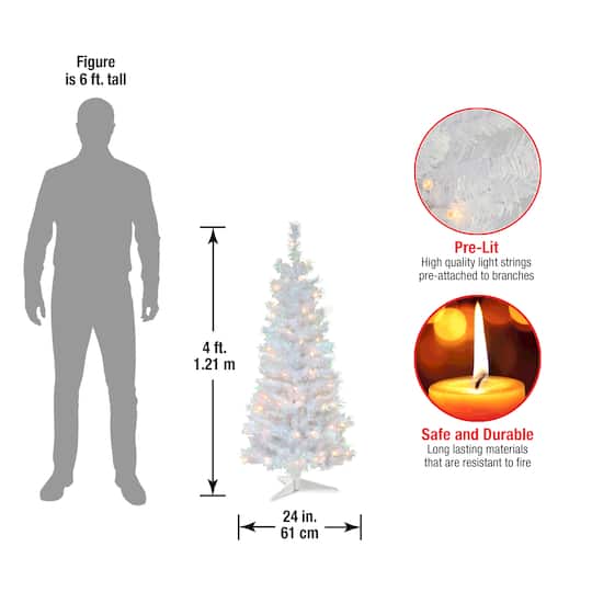 4ft. Pre-Lit White Iridescent Tinsel Artificial Christmas Tree, Clear Lights
